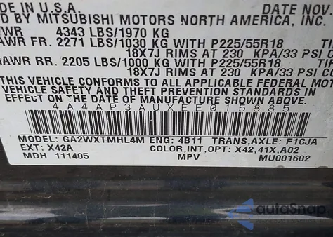 2014 Mitsubishi Outlander Sport Es z USA, uszkodzony, nr VIN 4A4AP3AUXEE015885